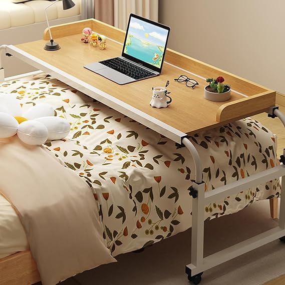 Bedtable, Overbed Table with Wheels,Over The Bed Table with Wheels Over Bed Table with Wheels Adjustable Height Height Adjustable Mobile Table Works as Laptop Cart Computer Table Bed Table