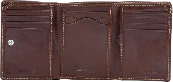Tony Perotti Italian Leather Trifold Wallet with ID Window - Brown