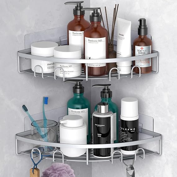 Corner Shower Caddy for Bathroom Storage,Silver,2 Pack