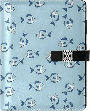 Blue Fish Cute Pattern PU Leather Notebook Binder A5 6 Ring Refillable Journal with Magnetic Buckle Closure Travel Planner Notebook Binder for Business Cards,Office,