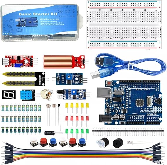 UNO Starter Kit for UNO R3 Development Board 400 Hole Breadboard, Sensors, Obstacle Avoidance Module, and Essential Components for A rduino Projects HUAGZIMO