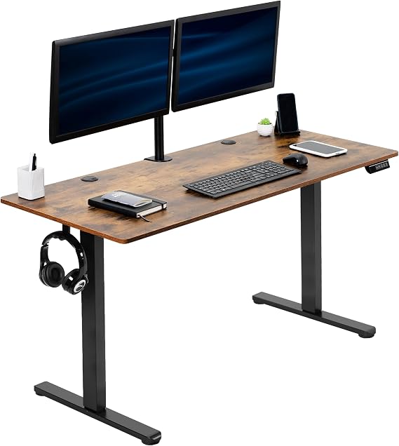 VIVO Electric 55 x 24 in Standing Desk, Memory Height Adjustment, Rustic Vintage Brown Top Black Frame, DESK-E155TN