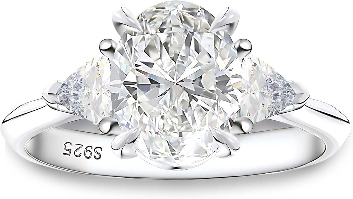 Oval CZ Engagement Ring for Women by Ginger Lyne 2 Carat Oval Cut 8A Cubic Zirconia in 925 Sterling Silver Solitaire with Side Stones Elegant Promise Ring or Bridal Jewelry Gift