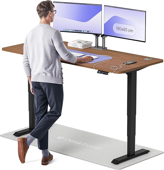 Desktronic HomePro Standing Desk – 180 x 80 cm Height Adjustable Desk with Electric Dual Motor, Touchscreen Controller & Integrated USB/USB-C, 3 Memory Presets