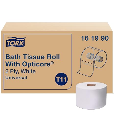 Tork OptiCore Mid-size Toilet Paper Roll T11, 36 x 865 sheets, 161990 | Compatible with T11 Dispensers, 2-Ply, White, Universal, 100% Recycled