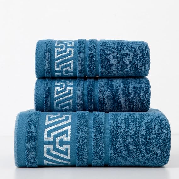 100% Cotton Bath Towel Set of 3 - Ultra Soft & Highly Absorbent Cotton Towels - 1 Bath Towel 2 Hand Towels for Bathroow Spa Gym, Quick Dry (Blue)