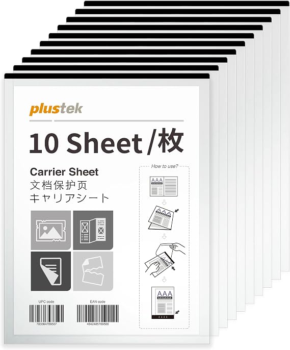 Plustek Document Carrier Sheets Pack (10 pcs) - for A4 / Letter Size | Protects Fragile Paper and A3 Size Document by Folding - Support Epson, Brother, Fujitsu and Canon Document Scanner