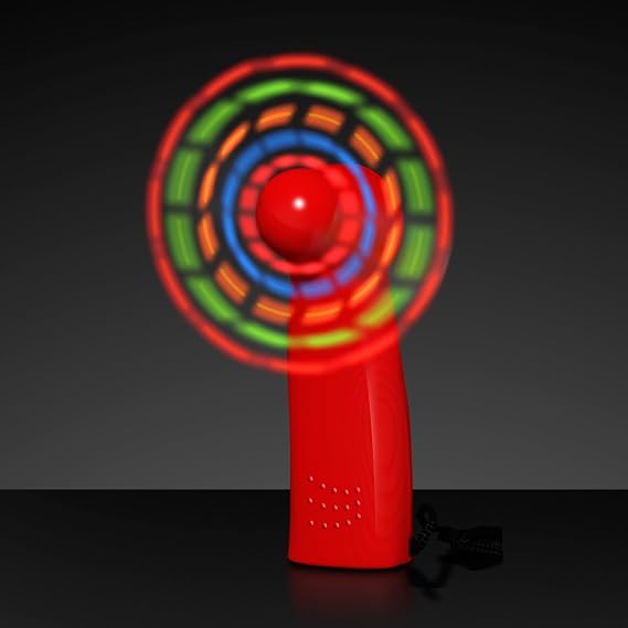 FlashingBlinkyLights Light Up LED Mini Handheld Fan with Red Handle