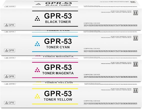 GPR-53 Toner Cartridges Set Black Cyan Magenta Yellow Compatible for Canon GPR53 for ImageRUNNER Advance iR-ADV DX 3321 3325 3330 3520 3525 3530 3725 3730 3826 3830 3835 Printer
