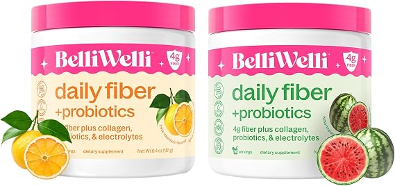 Daily Fiber Supplement Bundle with Collagen, Probiotics & Electrolytes Watermelon & Orange Yuzu Mandarin Flavors Supports Digestive Health, Gut Balance & Debloating 32 Servings Total