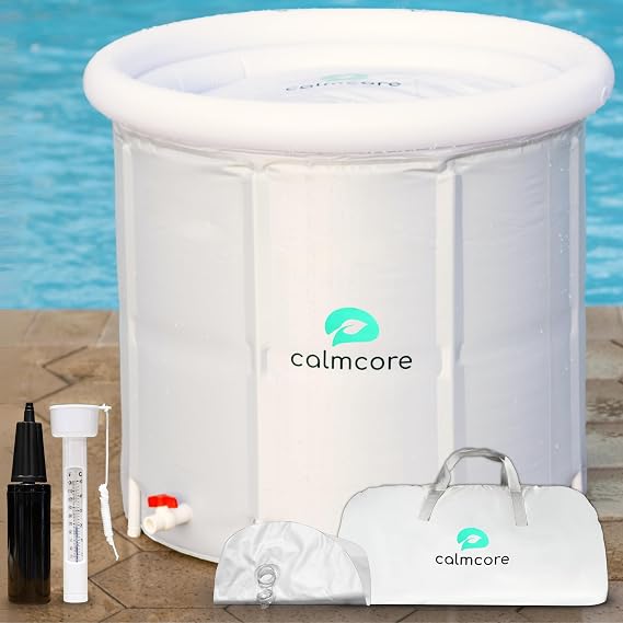 Calmcore Collapsible Ice Bath Tub for Athletes 100 Gal Large Cold Plunge Tub with Cover, Portable Outdoor Ice Plunge for Cold Water Therapy at Home or Gym
