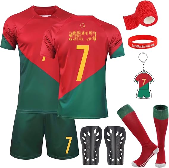 Football Kits for Kids, Football Shirts Training Accessories Football Socks Guard Plate Keychain Football Jersey Boys Girls Home Soccer Jerseys Football Gifts for Boys Girls