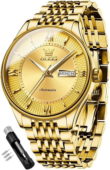 OLEVS Automatic Mens Watches Self Winding Mechanical Business Luxury Dress Wrist Watch Stainless Steel Waterproof Luminous Day Date