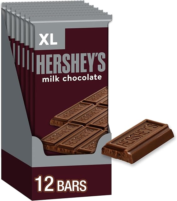 HERSHEY'S Milk Chocolate XL, Candy Bars, 4.4 oz 12 Count, 16 Pieces | 特大ミルクチョコレートバー コーシャー 個別包装 スモア ギフトバスケット ホリデーキャンディ用 12個