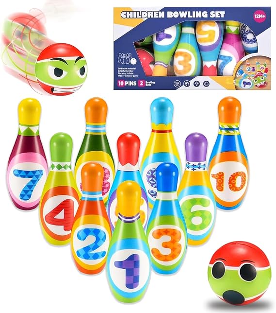 Yositochuan Kids Bowling Set Toy - 10PCS Soft Numbered Pins & 2 Foam Balls for Toddler Boys Girls Age 3-5, Indoor Outdoor Sports Game, Preschool Learning Toy, Birthday Gift for Ages 3 4 5 6