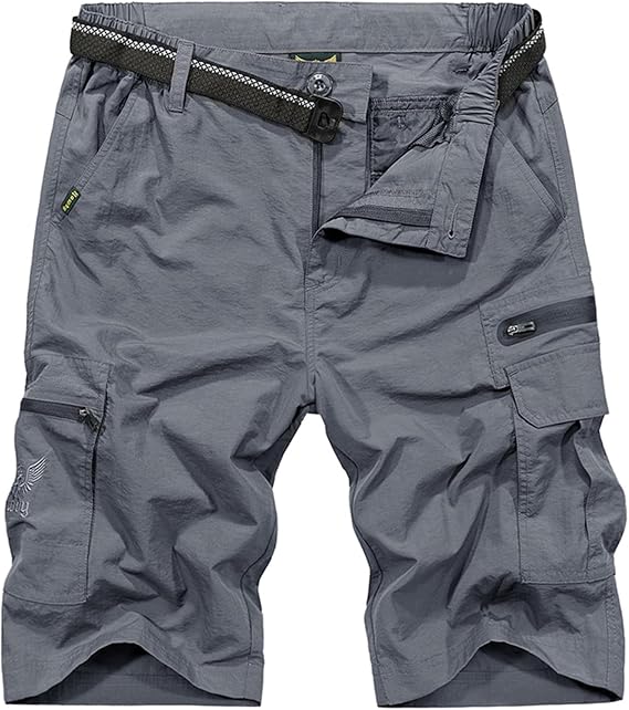 Mens Gym Shorts Casual Twill Elastic Capri Shorts Multi-Pocket Utility Work Shorts Waterproof Quick-Drying Shorts