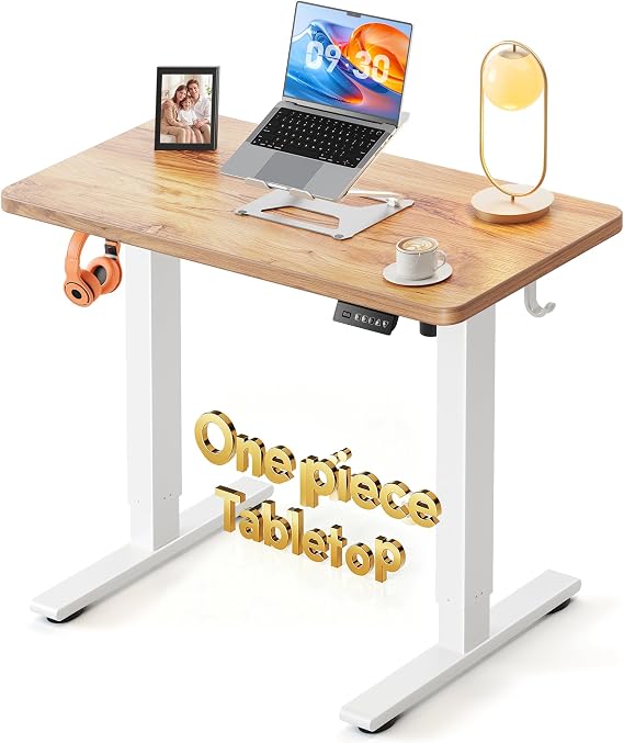 FEZIBO One-Piece Standing Desk, 32"x20" Seamless Tabletop Electric Height Adjustable for Home Office, Study Rooms & Multi-Device Workstations, Light Rustic