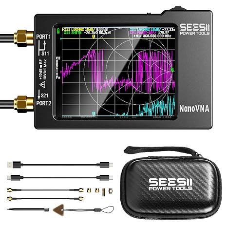 SEESII NanoVNA-H Antenna & Vector Network Analyzer 9KHz-1.5GHz with 2.8" EVA Protective Case, Waterproof & Shockproof, Measures S-Parameters, SWR, Phase, Delay, Smith Chart, HW3.7