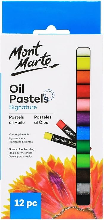Mont Marte Oil Pastels Signature 12pc, 12 Assorted Colors, Vibrant Oil Pastel Set, Great Blending and Layering, Ideal for Art, Craft, Coloring and Sketching