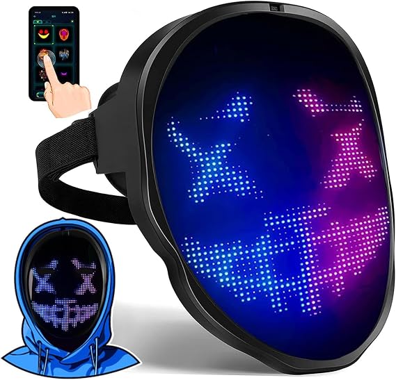 Programmable LED Mask with Gesture Sensing, Unisex LED Lighted Face Transforming Mask for Costume Cosplay Party Masquerade