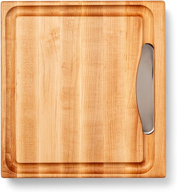 John Boos Newton Prep Master Series Rectangular Wooden Maple Cutting Board 15x14 2.25 Thick, 14-lb Reversible Butcher Block with Catch Pan, Sloped Juice Groove & Edge-Grain Made in the USA
