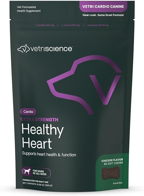 VetriScience Extra Strength Healthy Heart Chews for Dogs, Chicken, 60 Count