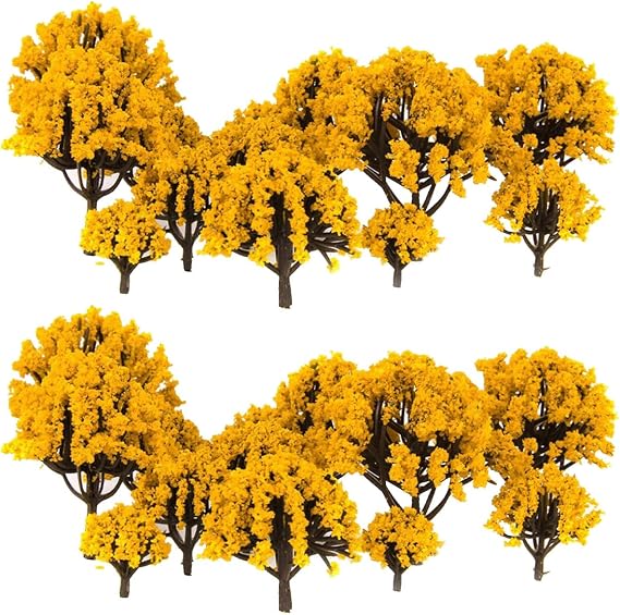 Kisangel 20Pcs Mini Orange Flowering Model Landscape Trees 3.14in Diorama