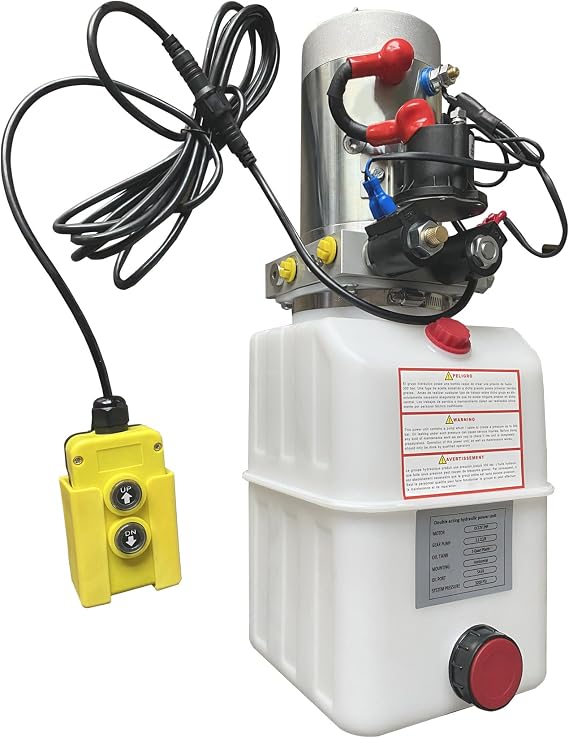 Double Acting Hydraulic Pump 5 Quart Hydraulic Power Unit 12V DC Hydraulic Pump (Plastic Oil Reservoir Double Acting 3200 PSI) SAE#6 Connector for Dump Trailer Car Lifting-US