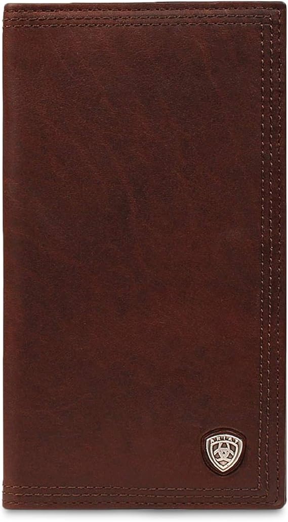 ARIAT Men's Rodeo Wallet in Oil Tan Leather with Brand Concho, ID and Card Slots