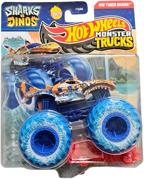 Hot Wheels Monster Trucks Tiger Shark, Sharks vs Dinos Series, Blue and Orange