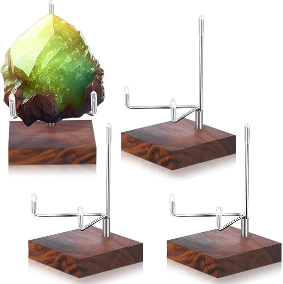 Wenqik 4 Pcs Rock Display Stand Wood Base, 2.56 x 2.56 x 4.33 Inch, Silver