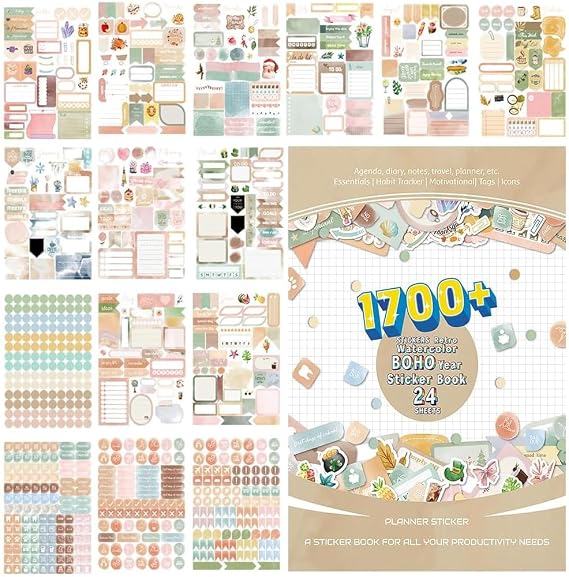 Planner Stickers 1700+ Pcs/24 Sheets Stickers for Scrapbooking Bullet Journal Stickers for Journaling for Scrapbooking, Calendar Sticker for Journals, Bullet Planning, Scrapbooking