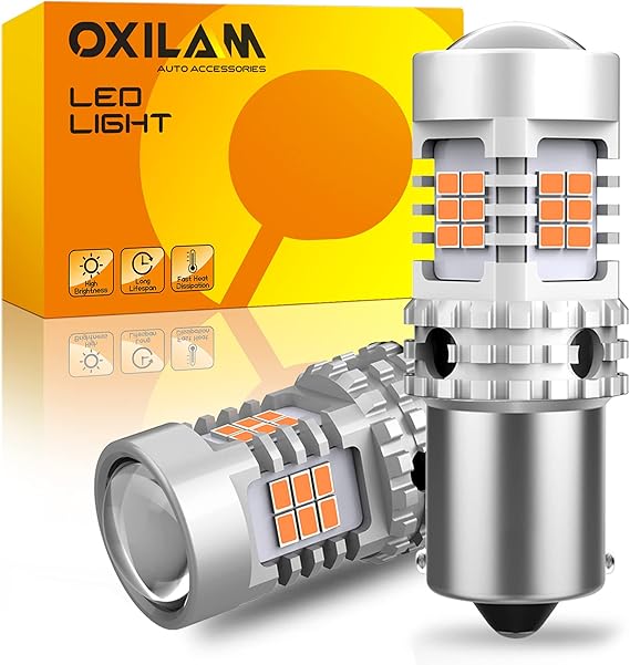 OXILAM BA15S 1156 LED Turn Signal Light Bulb CANBUS Error Free 2200K Amber Yellow 2800LM for 7506 1156A 1003 1141 P21W Bulb Replacement, Pack of 2
