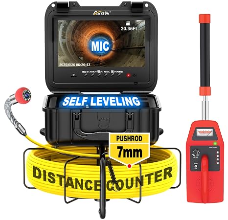Anysun Self Leveling Sewer Camera with Locator, Counter, 7MM/MIC/9''/300Ft