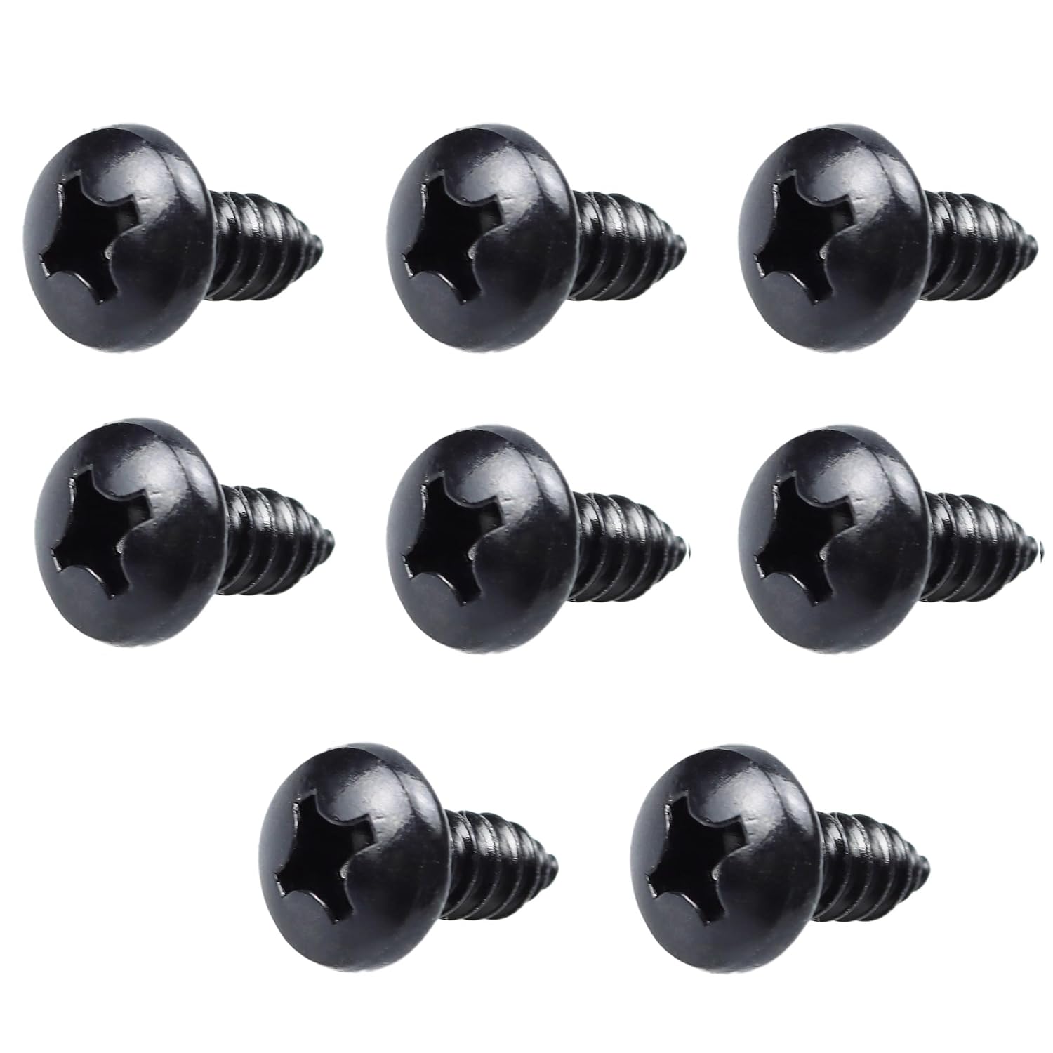 8PCS Black License Plate Screws-Phillips Pan Head, Self-Tapping Bolts M6-3# x 16mm, 304 Stainless Steel Rust Resistant Rear License Plate Fasteners