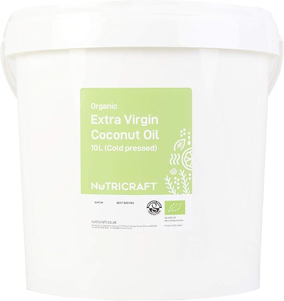NutriCraft Organic Extra Virgin Cold-Pressed Coconut Oil - 10L bucket for bulk, wholesale, Pure Raw Coconut Oil for Cooking, Baking, Hair, Skin, Non-GMO, Unrefined, Vegan, Ketogenic, Ethically Sourced