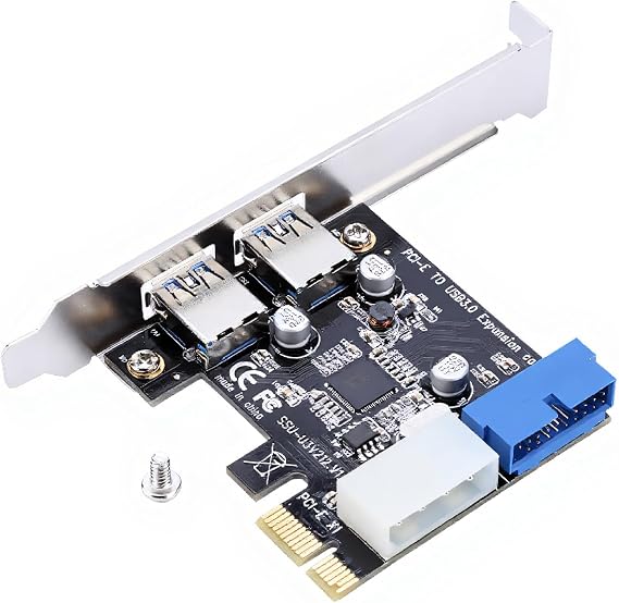 125 PCI-E to USB3.0 Expansion Card, 4 Ports USB 3.0 PCIe Adapter Card with 2 External & 2 Internal USB 3.0 (20-pin Connector) Ports, Low Bracket