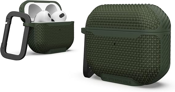 UAG Designed for AirPods Case (3rd Generation 2021) Metropolis Ballistic ARMR Olive Drab - Rugged Protective Case Cover Compatible with MagSafe Charging with Keychain Carabiner by URBAN ARMOR GEAR