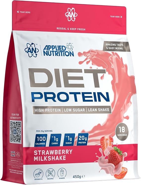 Applied Nutrition Diet Whey - High Protein Powder Supplement, Low Carb & Sugar, for Weight Management with CLA, L Carnitine, Green Tea (450g - 18 Servings) (Strawberry Milkshake)