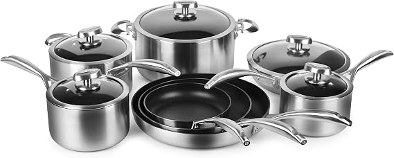 Scanpan CS+ 10-Piece Nonstick Cookware Set Compatible with All Cooktops, Induction Ready, Metal Utensil Safe, Oven Safe to 500F, Dishwasher Safe