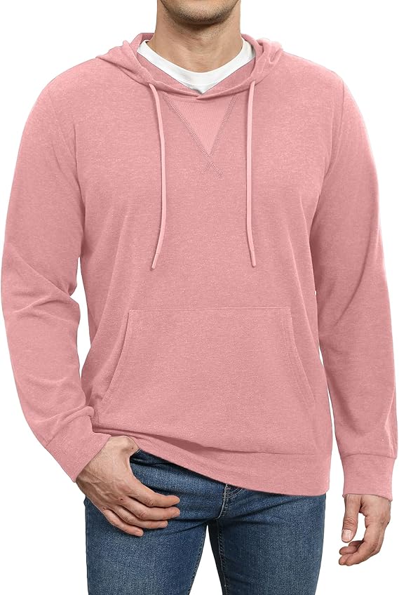 Susclude Men's Hooded Sweaters Long Sleeve Knitted Pullover Sweater Basic Casual Comfy Hoodies for Men with Kanga Pocket
