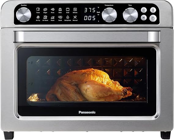 Panasonic FlashXpress Family Size Air Fryer Toaster Oven Combo, 11 Cooking Functions, 1800W PFAS-Free Interior, Double Infrared Heating, Temperature Control Dial, Stainless Steel - NB-G211P