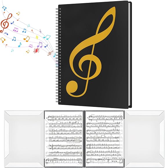 A4 Sheet Music Folder Choir Folders 40 Pockets Waterproof Musical Scoresheet Music Sheet Holder Allow Annotations Spiral-Bound 4-Page Continuous Display Music Folder for Musicians Band Painting