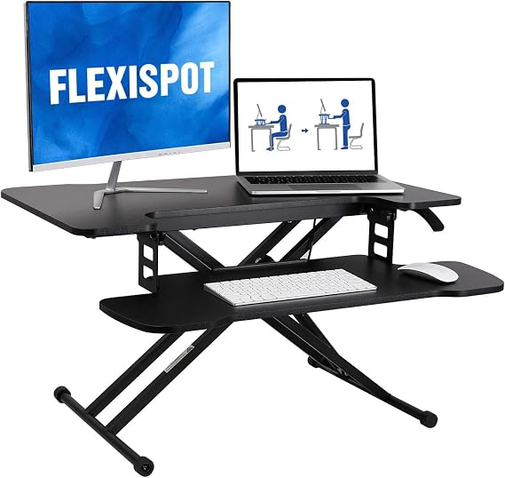 FLEXISPOT 31 inch Standing Desk Converter Height Adjustable Stand Up Desk Riser, Black Home Office Desk Laptop Workstation with Removable Keyboard Tray