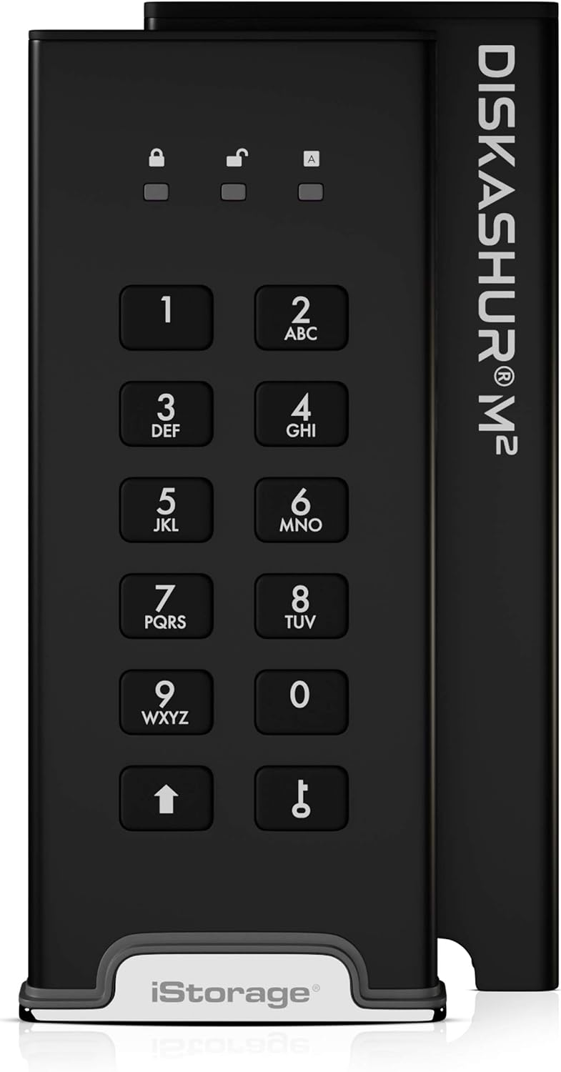 iStorage diskAshur M2 1TB | PIN authenticated, Hardware encrypted USB 3.2 Portable SSD | Ultra-Fast | FIPS Compliant | Rugged & Portable