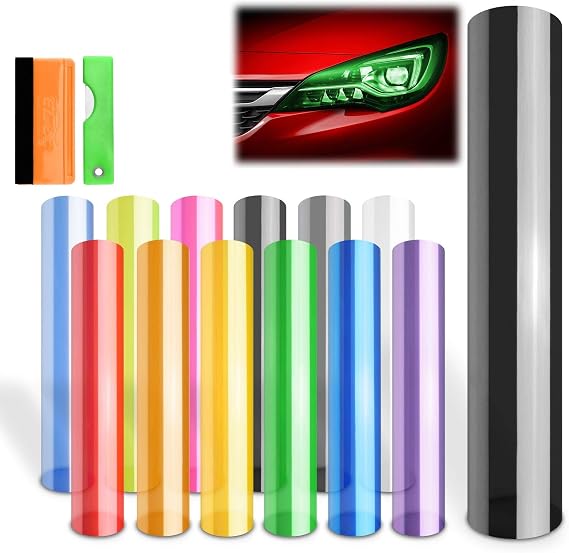 EZAUTO WRAP Free Tool Kit 12"x60" (1FT x 5FT) Glossy Neon Yellow Headlight Taillight Fog Light Side Marker Vinyl Tint Film Self Adhesive