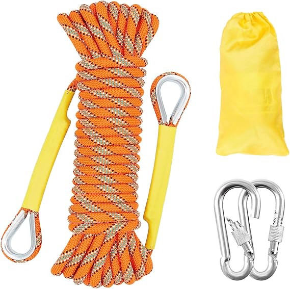 10m Climbing Static Rope 12mm High Strength with 2 Carabiners