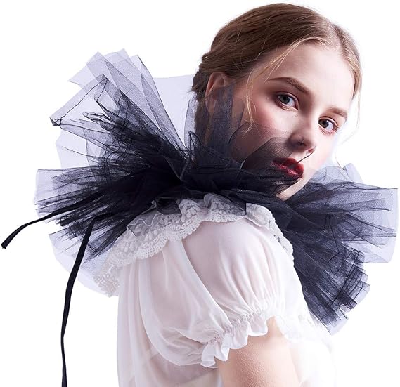 BLESSUME Victorian Retro Mesh Neck Ruff Ruffle Collar Layered Clown Neck Collar