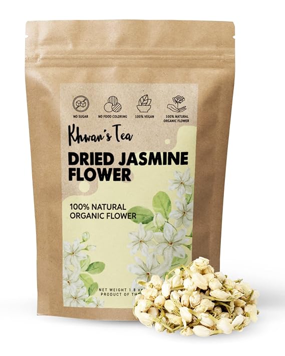 KHWAN'S TEA Dried Jasmine Flowers, Loose Leaf Jasmine Tea, 1.76 oz