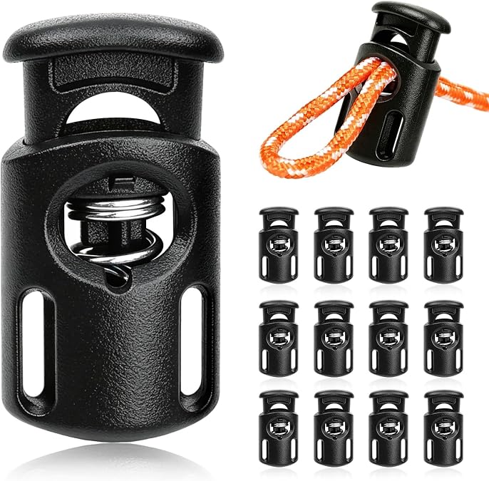 12 PCS Cord Locks for Drawstrings, Plastic Spring Toggle Stopper Clasp